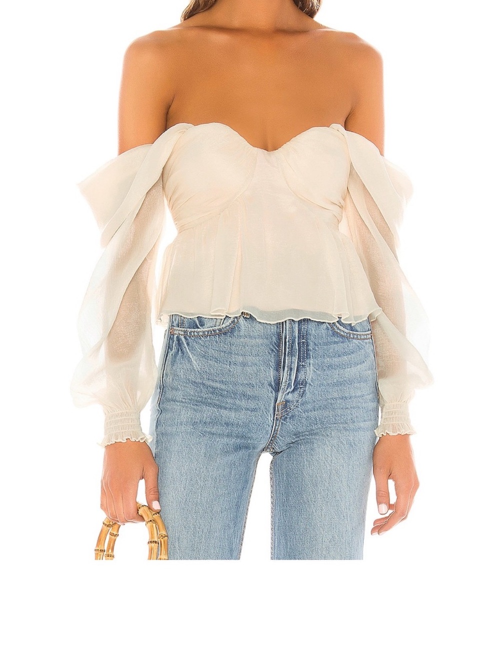Chiffon Off-Shoulder Crop Top Set - Black & Cream